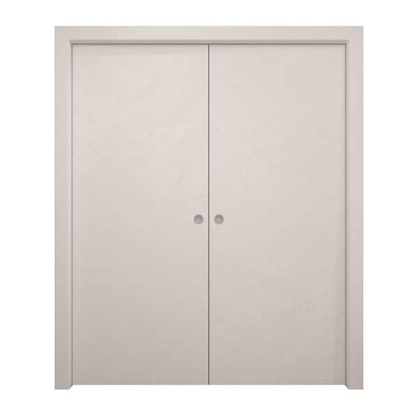 Sartodoors 84 in. x 96 in. Painted White Oak Solid Wood Double Pocket Doors With Hardware