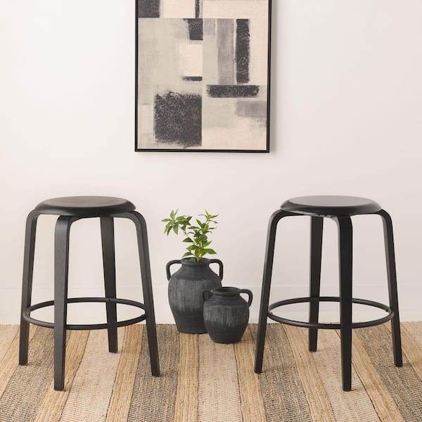 Luella 26 in. H Black/Black Wood Bar Stool Set of 2