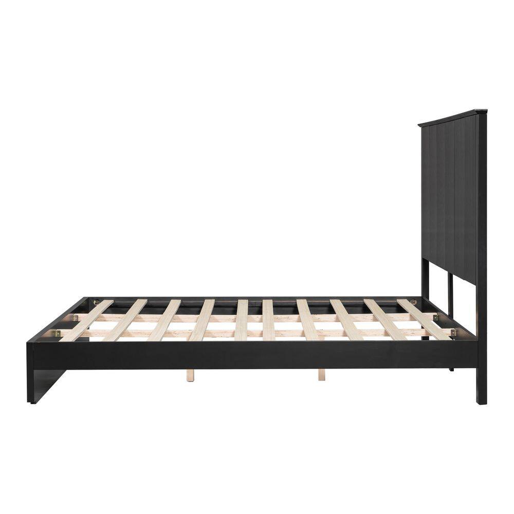 Ysabel Stylish Brown Solid Wood Frame King Size Platform Bed with Slatted Headboard - thumbnail 2