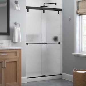 Mod 47-3/8 in. W x 71-1/2 in. H Soft-Close Frameless Sliding Shower Door in Matte Black with 1/4 in. Tempered Rain Glass
