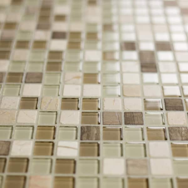 Crystal Stone Beige Square Mosaic 12 in. x 12 in. Glass and Stone Wall and Pool Tile (1 sq.ft./Each)
