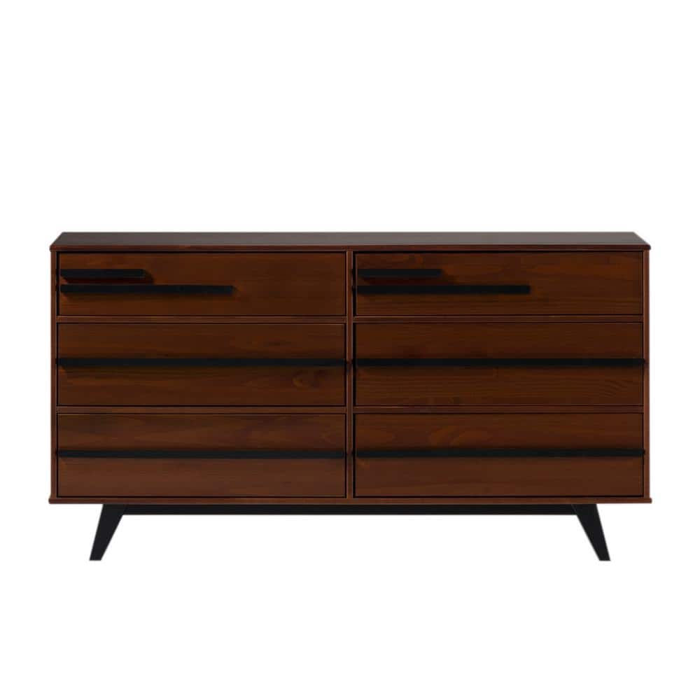 Walnut Mid-Century Modern 60" Solid Wood 6-Drawer Dresser
