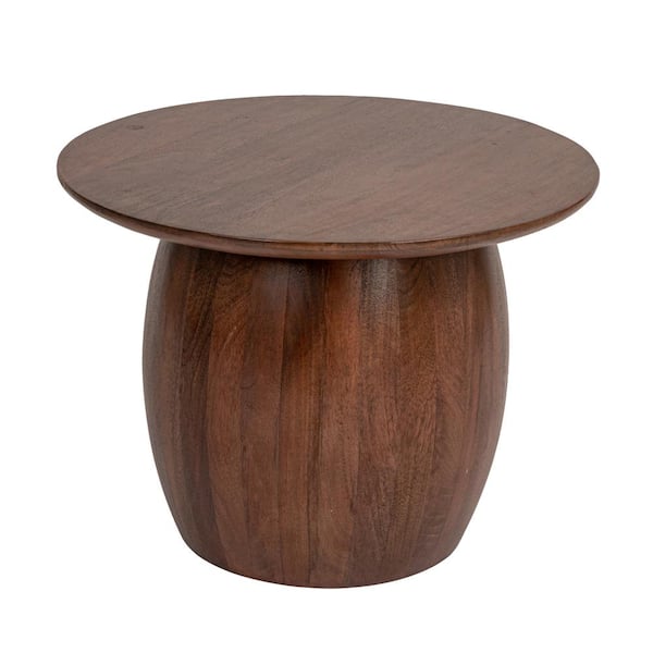 Storied Home Asher 20 in. Walnut Round Mango Wood End Table