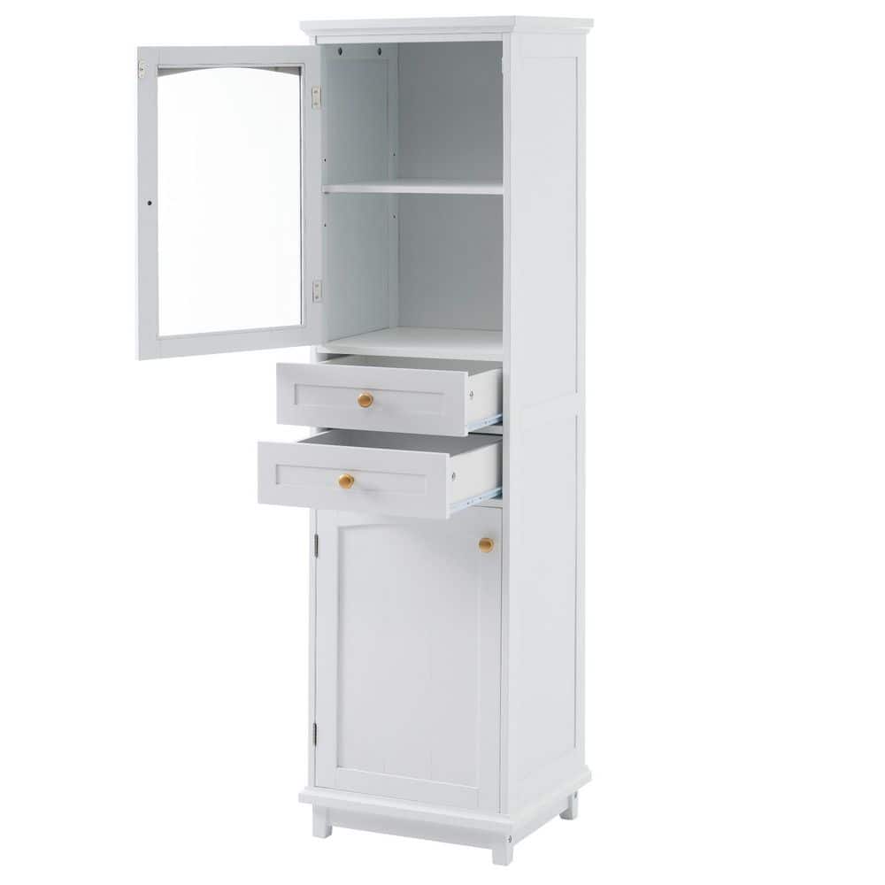 18 in. W x 14 in. D x 63 in. H White MDF Freestanding Linen Cabinet with Glass Door, 2-Drawers price history on PriceWatchPro