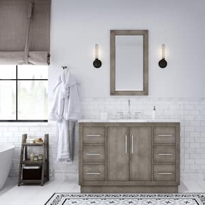 Hugo 48 in. W x 22 in. D Bath Vanity in Grey Oak with Marble Vanity Top in White with White Basin, Faucet and Mirror