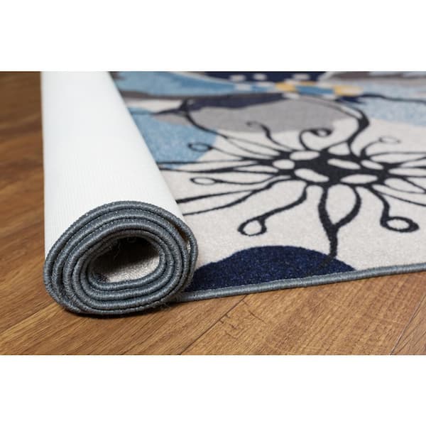 Modern Large Non-Slip (Non-Skid) Gray 24 in. x 120 in. Floral Runner Rug