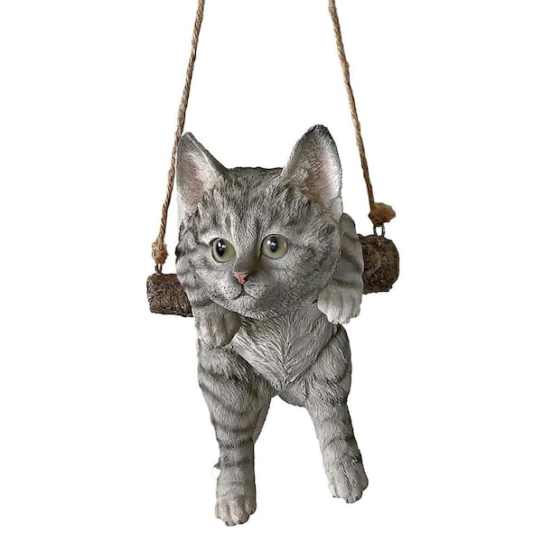 Design Toscano 8 in. H Gray Tabby Kitty on a Perch Hanging Cat ...