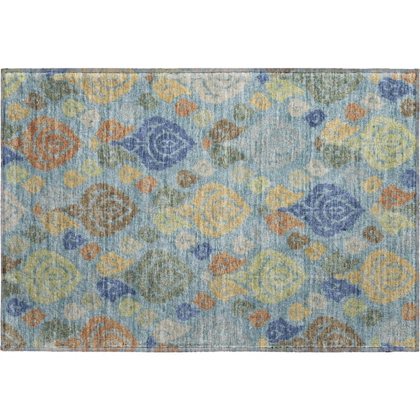 Mayfield Premium Machine Washable Abstract AMF2460 Teal 2 ft. x 3 ft. Accent Rug