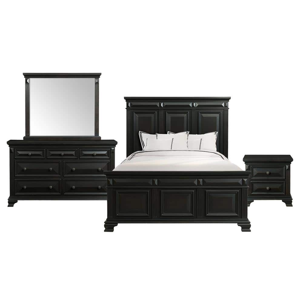 Picket House Furnishings Trent 4-Piece Antique Black King Panel Bedroom ...
