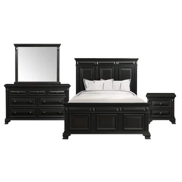 Picket House Furnishings Trent 4-Piece Antique Black Queen Panel Bedroom Set