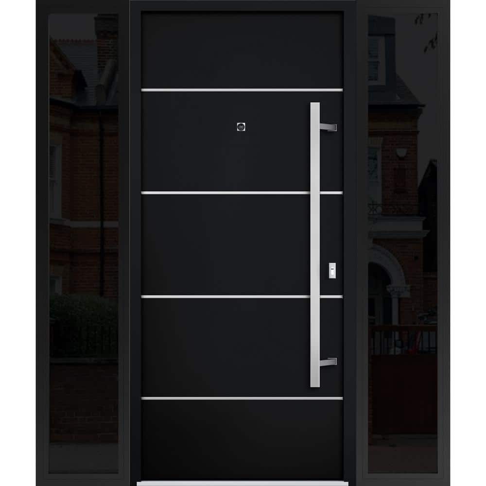6083 60 in. x 80 in. Left-hand/Inswing 2 Sidelights Black Enamel Steel Prehung Front Door with Hardware price history on PriceWatchPro