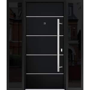 6083 60 in. x 80 in. Left-hand/Inswing 2 Sidelights Black Enamel Steel Prehung Front Door with Hardware