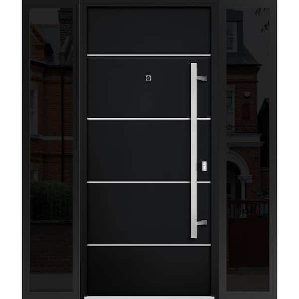 VDOMDOORS 6083 64 in. x 80 in. Left-hand/Inswing 2 Sidelights Black Enamel Steel Prehung Front Door with Hardware