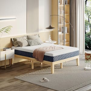 Brown Wood Frame Full Platform Bed with 10 in. Foam Mattress Set CertiPUR-US Certified