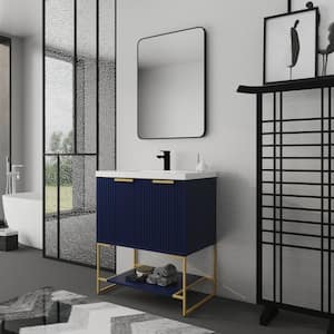 29.5 in. W x 18.1 in. D x 35 in. H Resin Vanity Top in Navy Blue Freestanding Bathroom Vanity with Resin Basin Top