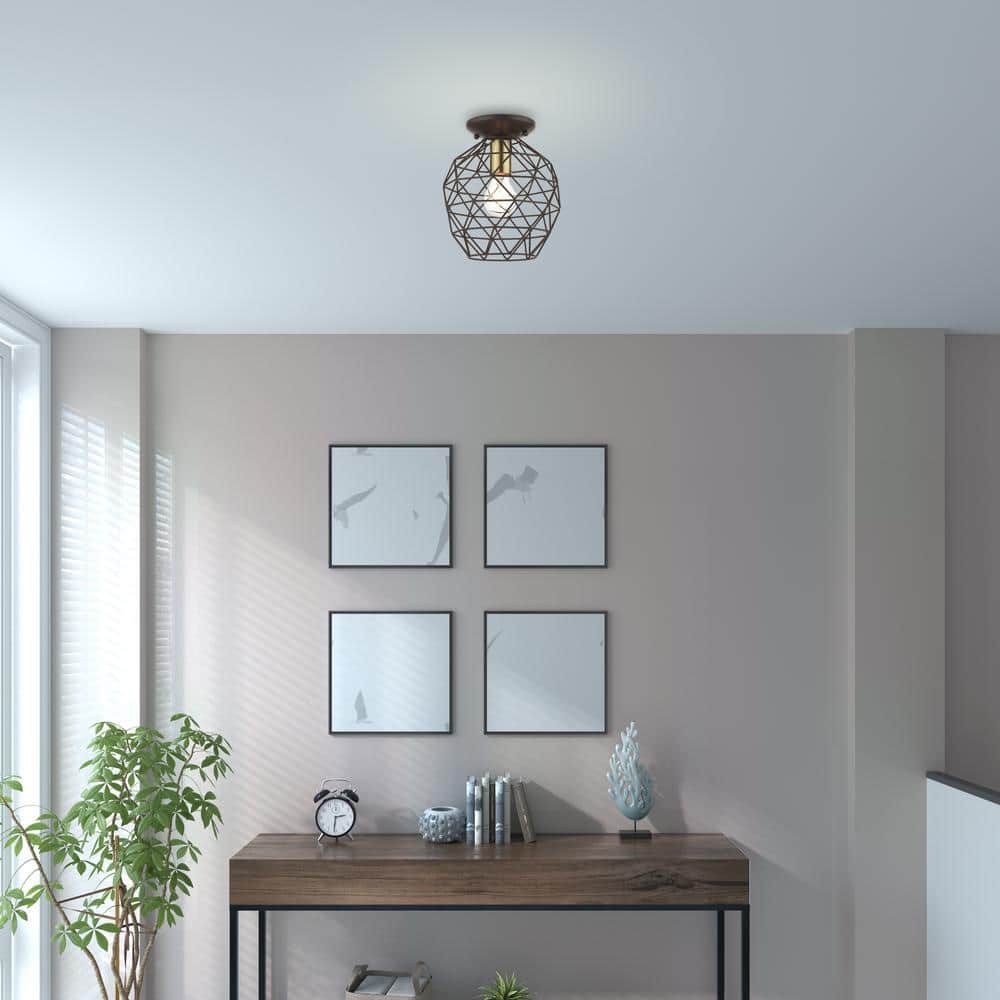 Geometrix Bronze Hand-Welded Glass LED Flush Mount