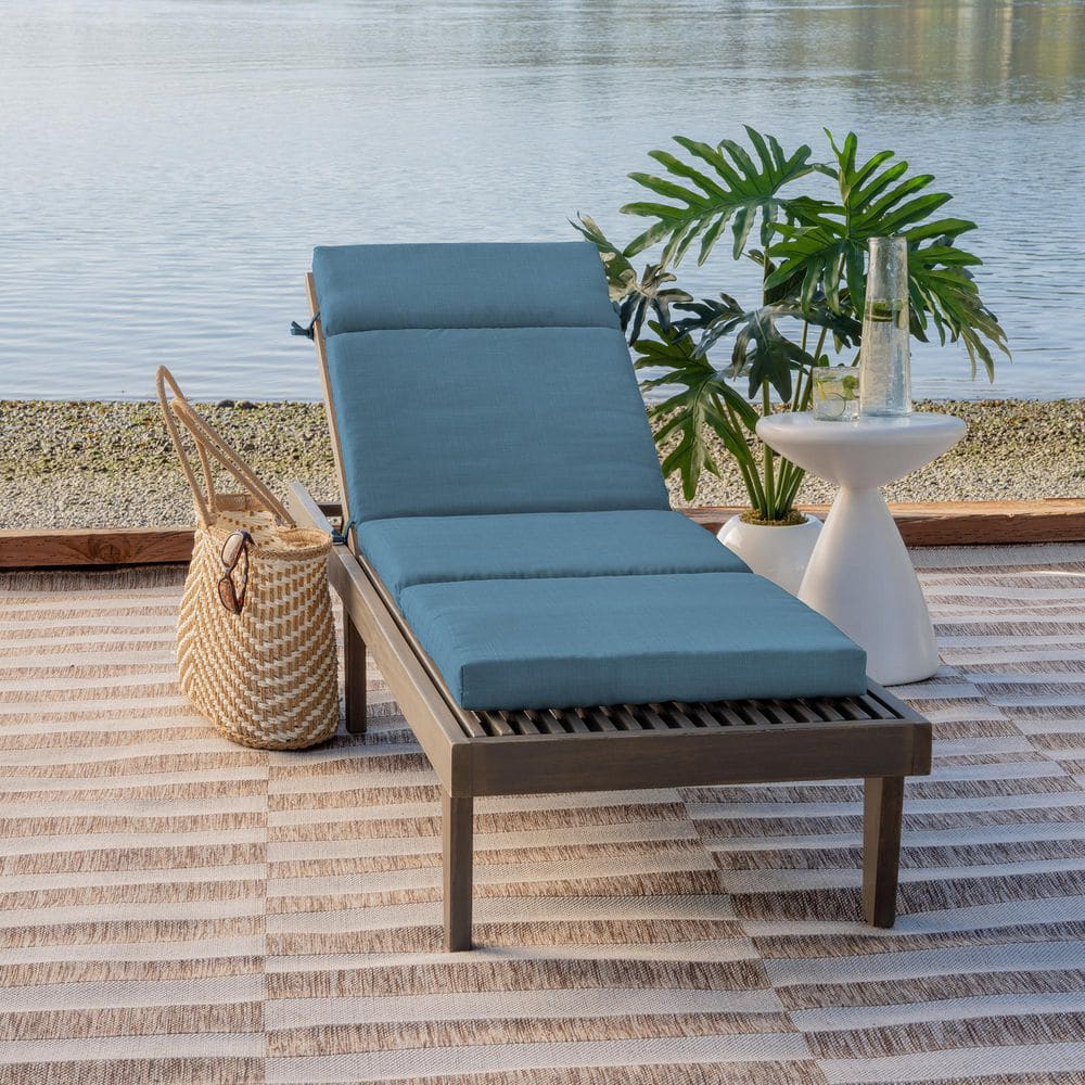 French Blue Water Repellent Outdoor Chaise Lounge Cushion