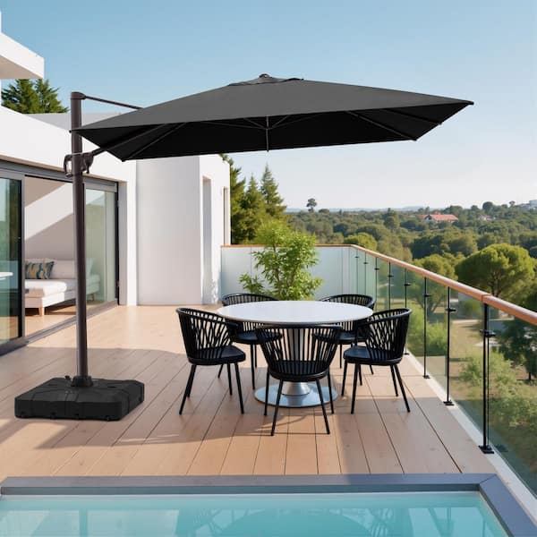 black umbrellas for patio PURPLE LEAF Outdoor Tilt Market with Lights, Frame Table Umbrella Outside with Base 6.5' X 10' / Turquoise Blue Pop Mechanism Market Patio Umbrella | Fade-Proof,