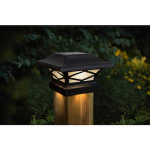 Kingsbridge Solar Black Dual Lighted Outdoor Integrated LED Post Cap (2-Pack)