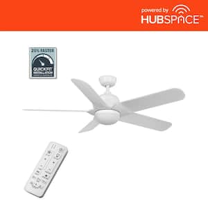 Sarita 54 in. White Changing LED Matte White Hubspace Smart Ceiling Fan with Remote and DC Motor Included