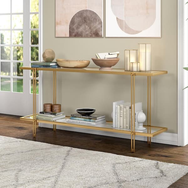 Meyer&Cross Inez 64 in. Blackened Bronze Rectangular Glass Top Console ...