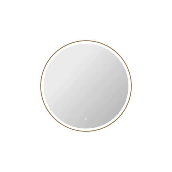 39 in. W x 39 in. H Round Framed LED Wall Mirror in Satin Gold