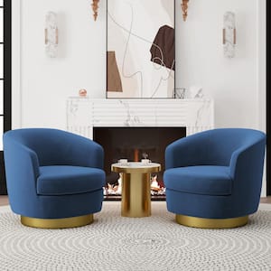 Nancy Modern Blue 360° Swivel Non-Falling Velvet Fabric Barrel Chair for Bedroom or Living Room (Set of 2)