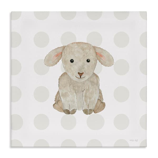 Stupell Industries Nursery Lamb on Dots by Cindy Jacobs Unframed Animal Graphic Art Print 30 in. x 30 in.