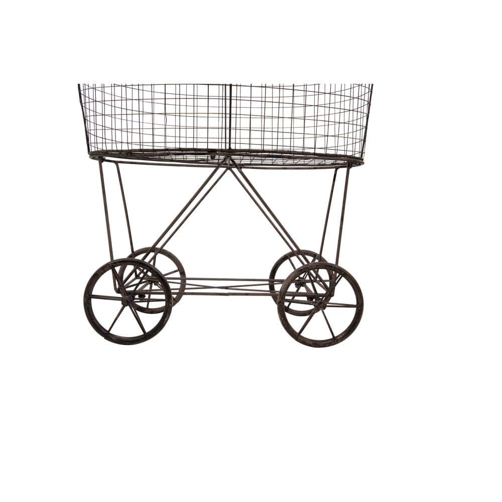 Black Metal Rustic Laundry Basket with Wheels