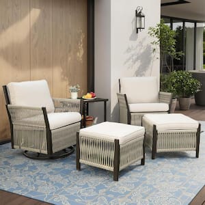 Nyajiah 5-Piece Wicker Patio Conversation Set with Beige Cushions