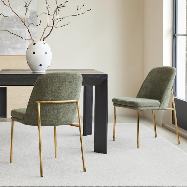 Solsticeon Moss Green Fabric Dining Chairs with Metal Frame (Set of 2)