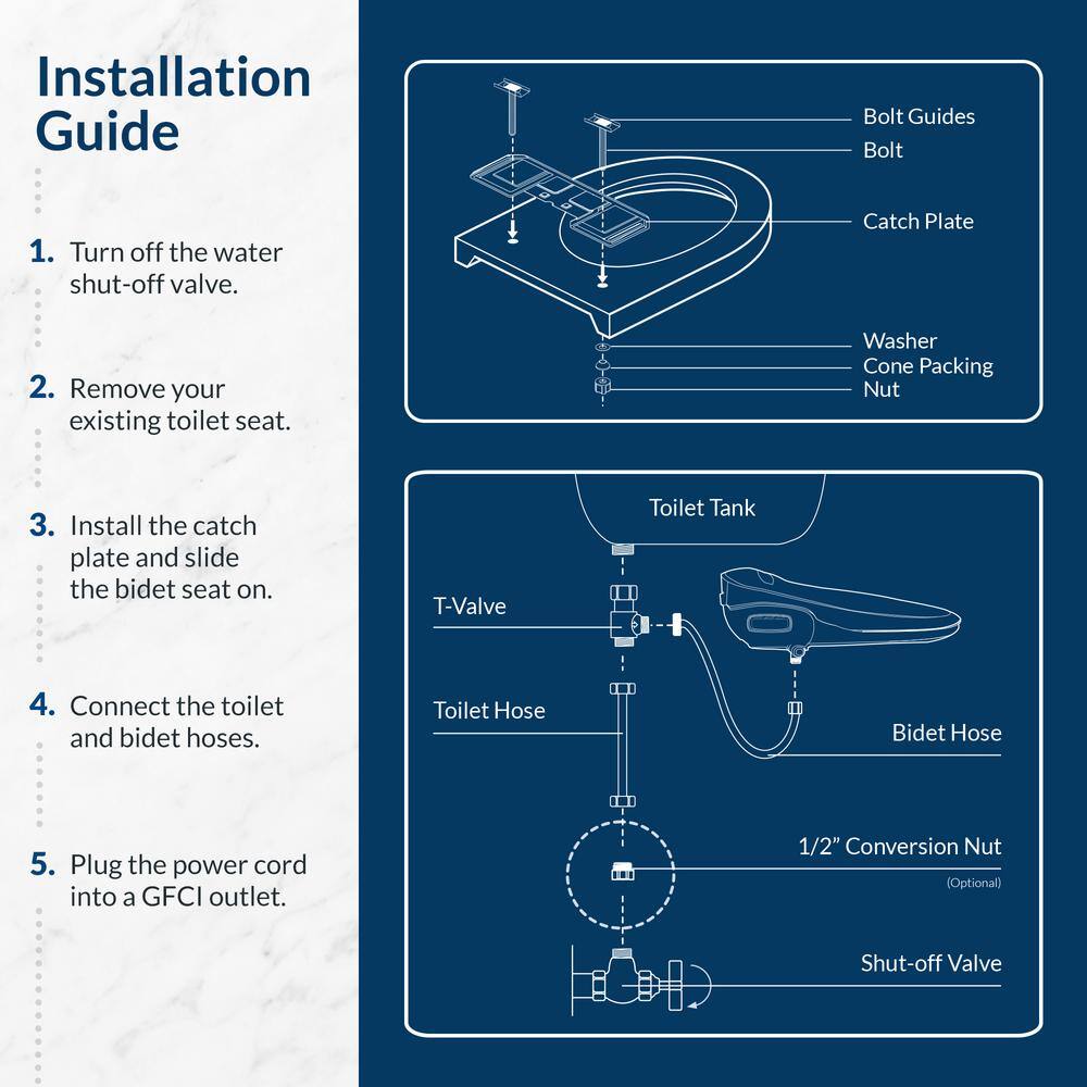 White Heated Electric Bidet Toilet Seat with Remote Control