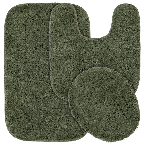 Traditional Deep Fern 21 in. x 34 in. Washable Bathroom 3 Piece Rug Set