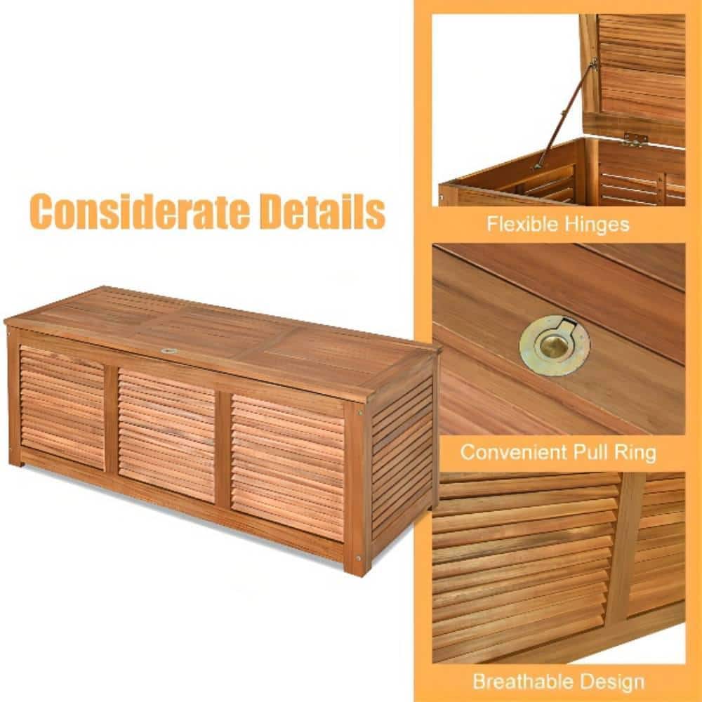 Natural Acacia Wood 47 Gallon Deck Storage Bench