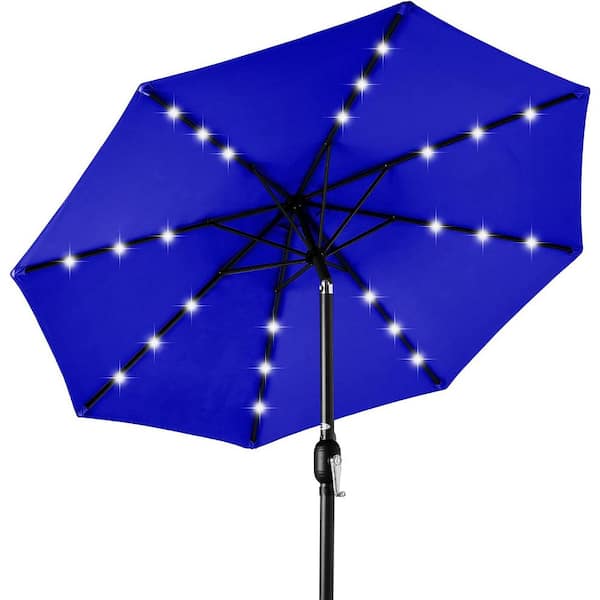 Dyiom 10 ft. Aluminum Umbrella Solar Powered Polyester LED Lighted Patio - Resort in Blue, Beach Word Umbrella