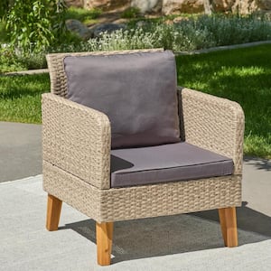 Chloe Greige Wicker Outdoor Lounge Chair with Gray Cushions