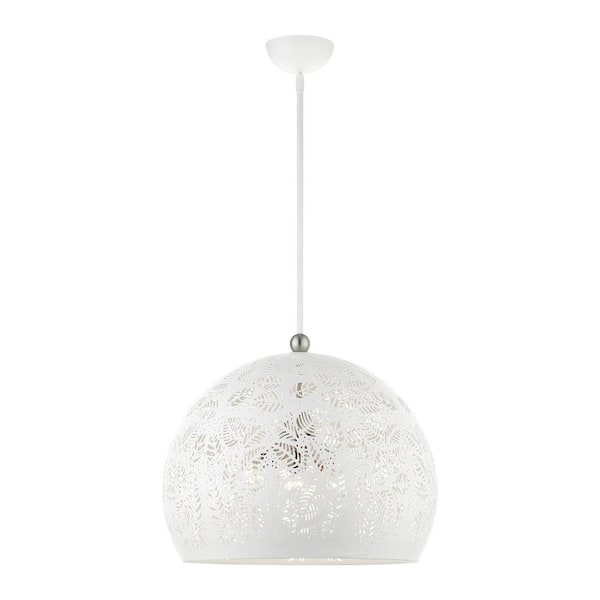 Livex Lighting Chantily 3 Light White with Brushed Nickel Accents Pendant