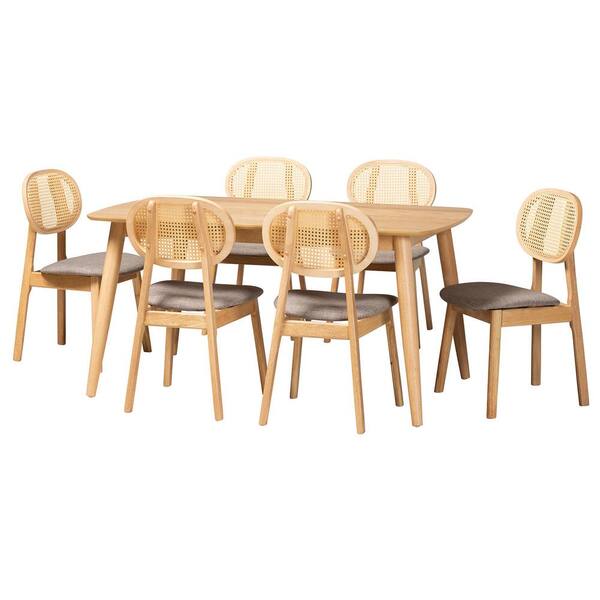 Baxton Studio Darrion 7Piece Grey and Oak Brown Dining Set