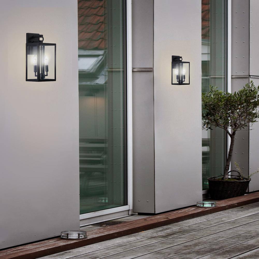Matte Black 14" Metal Boxy Lantern Sconce