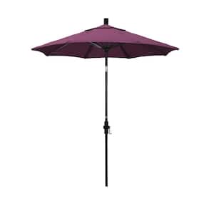 7.5 ft. Matted Black Aluminum Market Patio Umbrella Fiberglass Ribs and Collar Tilt in Iris Sunbrella