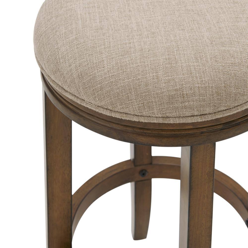 Natick Brown Rubberwood Counter Height Stool with Upholstered Seat