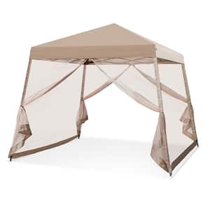 10 ft. x 10 ft. Beige Slant Leg Easy Setup Pop Up Gazebo Tent with Mosquito Netting