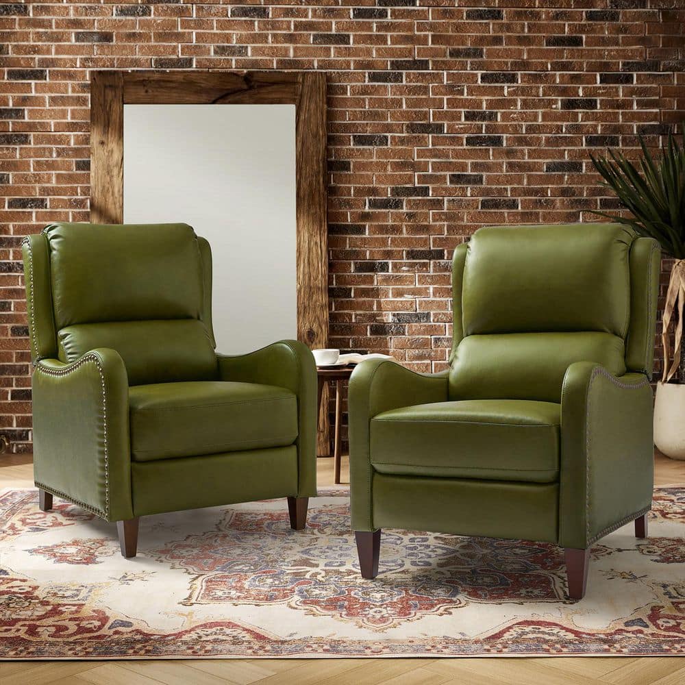 JAYDEN CREATION Hyde Modern Retro Olive Genuine Leather Wingback