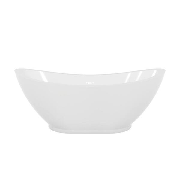 Prospero 69 in. L x 32.5 in. W Acrylic Double Slipper Freestanding Soaking Bathtub with Center Dain in Polished Nickel
