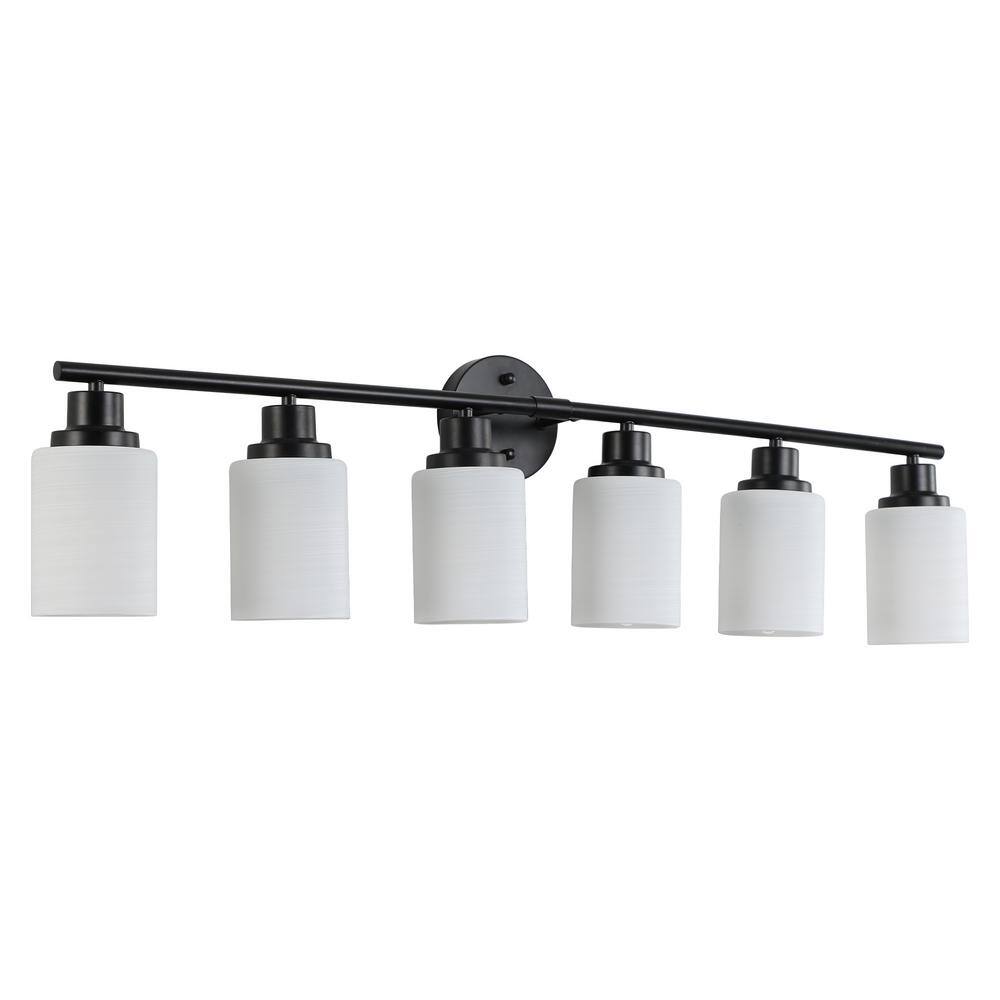 38.6 in. 6-Light Vanity Bathroom Mirror Light, Frosted White Glass with Bla