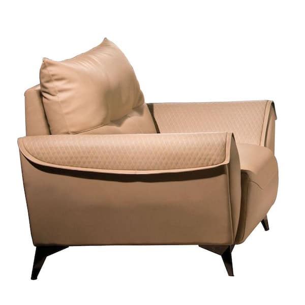 Benjara Beige Leather Arm Chair with Diamond Stitched Armrests