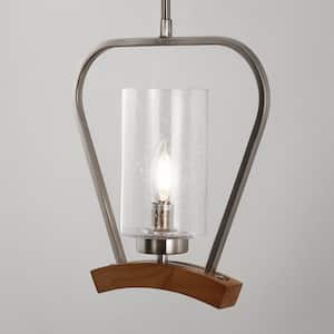 1-Light Brushed Nickel Pendant Chandelier with Geometric Seeded Glass Shade, E12 Base, No Bulbs Included