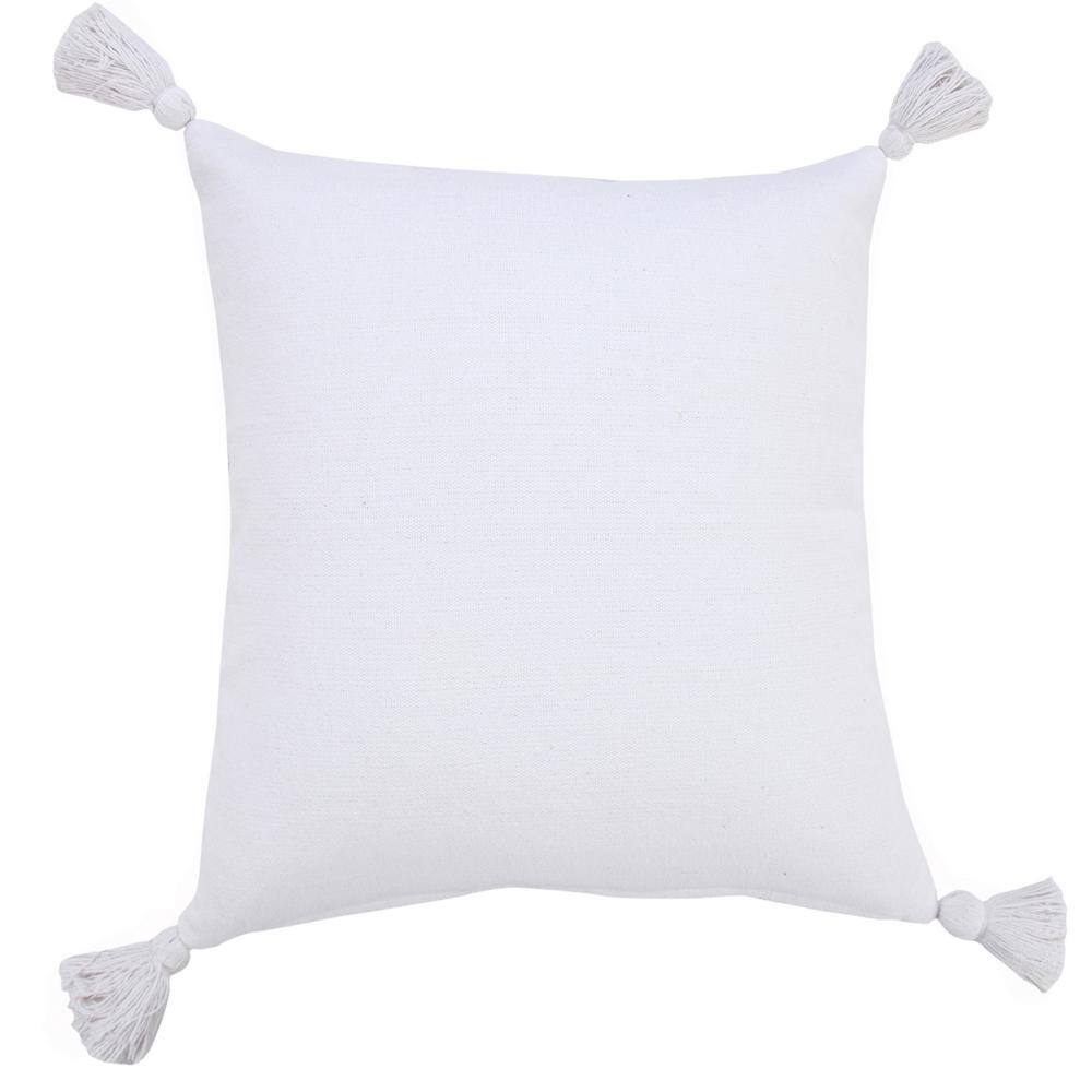 White Cotton Square Throw Pillow with Tassels