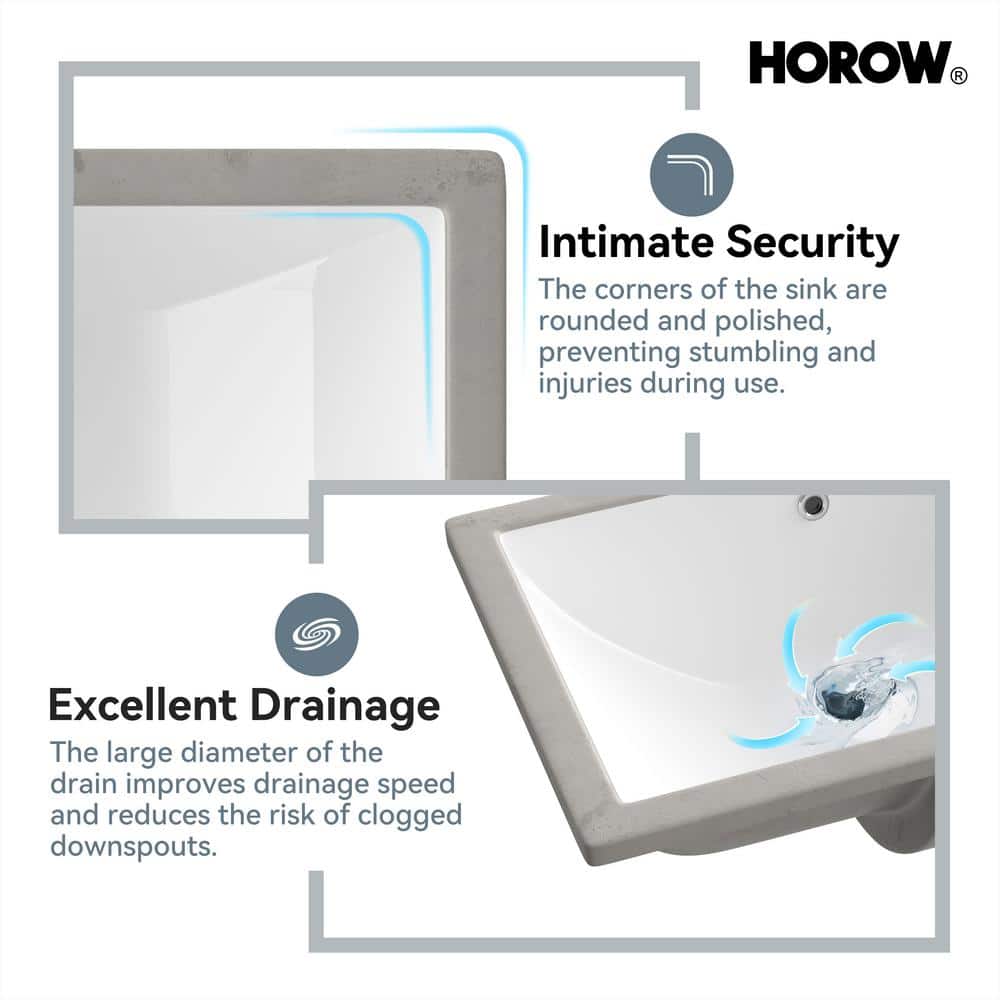 24 Inch White Ceramic Undermount Bathroom Sink with Overflow
