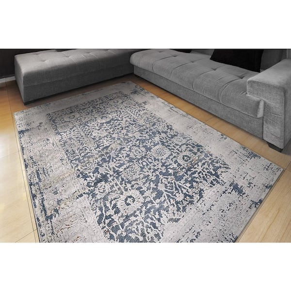 Astro 3 ft. 11 in. X 5 ft. 7 in. Blue/Grey/Ochre Oriental Indoor Area Rug